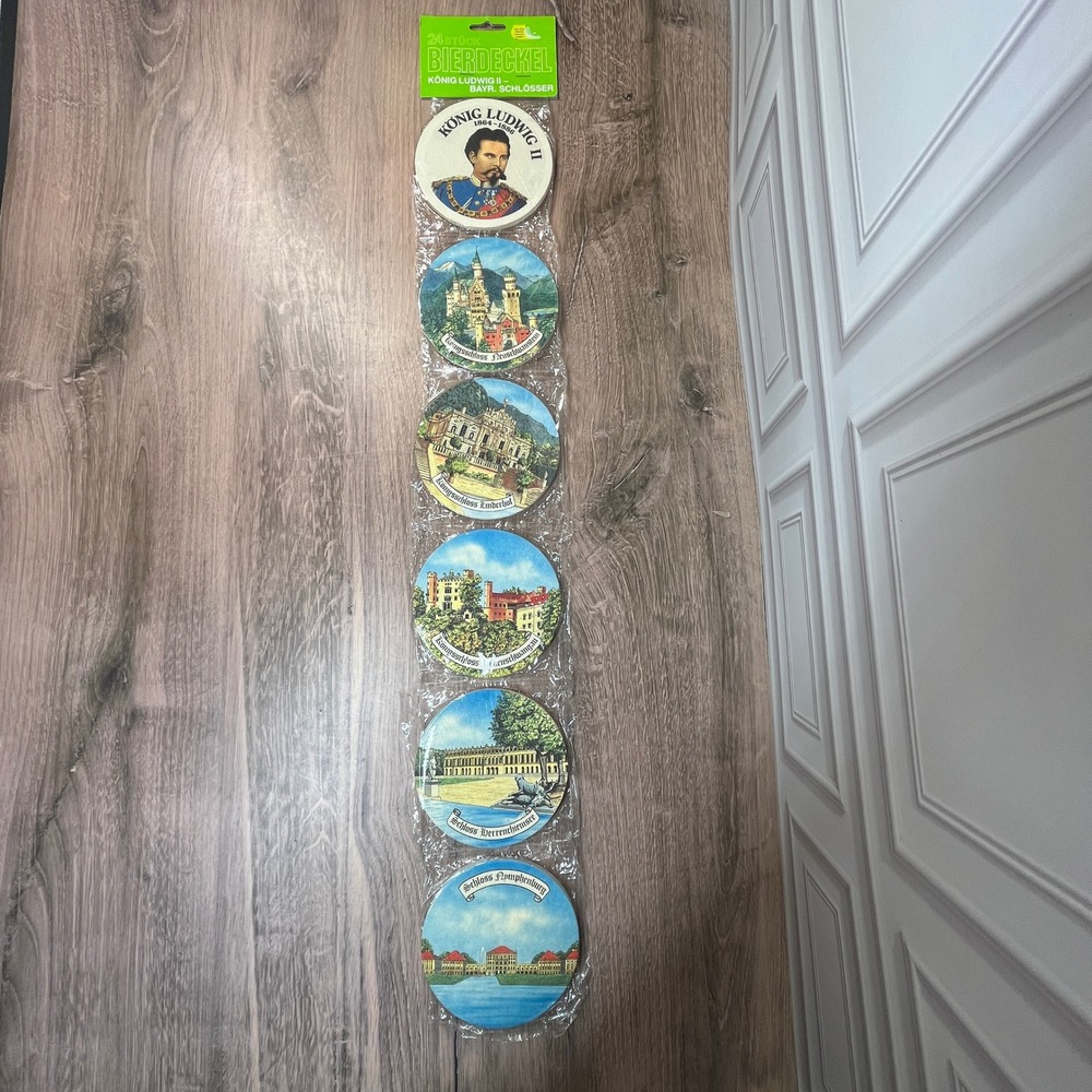 Vintage German‎ Beer Coasters Multicolor Bavarian Castle King Ludwig II 24pk